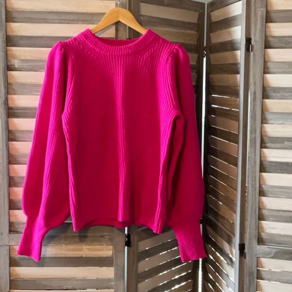 Hot pink balloon sleeve knit sweater